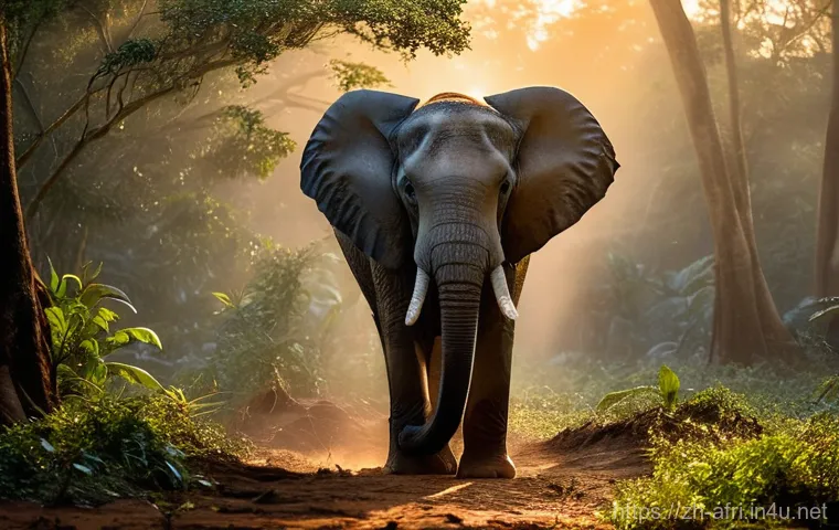 중앙아프리카 공화국 야생 동물 촬영 - **Prompt:** A heartwarming scene in the dense, lush rainforest of the Central African Republic. A ma...