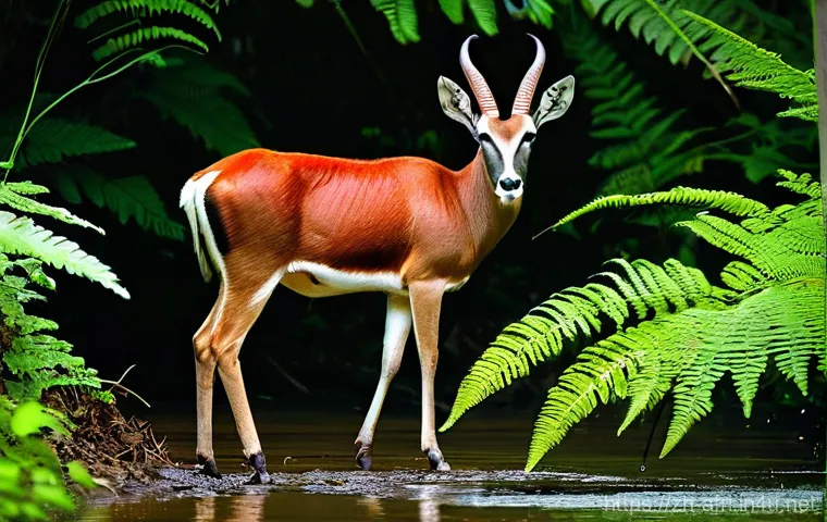 중앙아프리카 공화국 야생 동물 촬영 - **Prompt:** An ancient and powerful Forest Elephant stands in a "bai" (forest clearing/salt lick) wi...