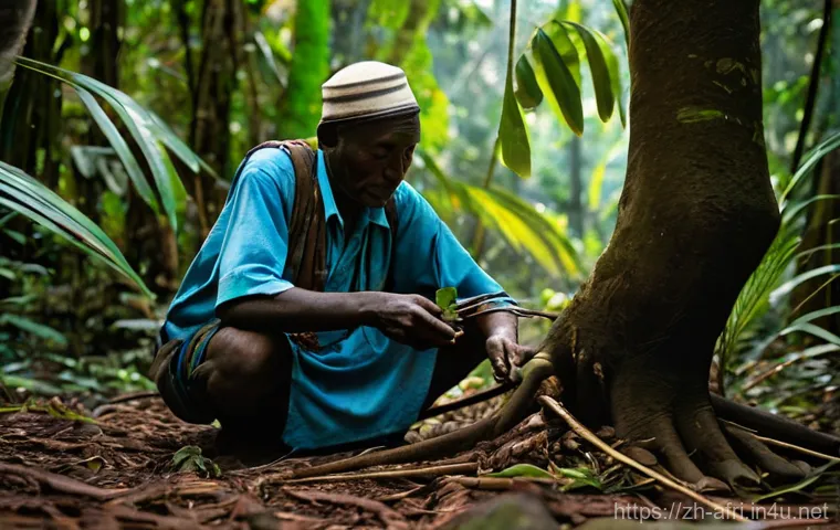 중앙아프리카 공화국 사냥 문화 - **Prompt:** A serene, ultra-realistic digital painting depicting an Mbuti hunter, male, in his late ...