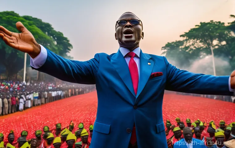 중앙아프리카 공화국 대통령 리스트 - **Image Prompt: The Grandiose Coronation of Emperor Bokassa I**
"A full shot of Jean-Bédel Bokas... 중앙아프리카 공화국 대통령 리스트 - **Image Prompt: The Grandiose Coronation of Emperor Bokassa I**
"A full shot of Jean-Bédel Bokas...