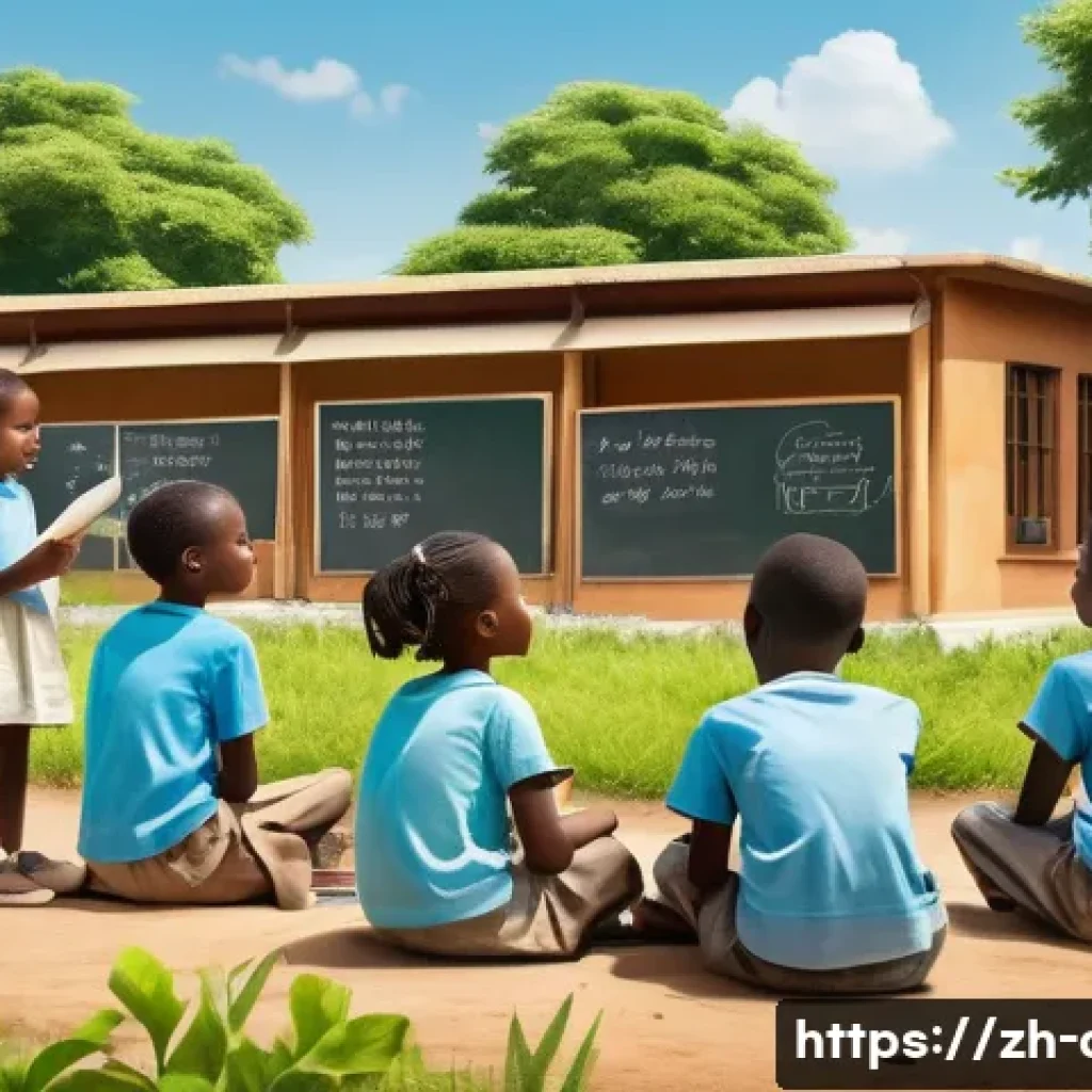 중앙아프리카 공화국에서 발생한 주요 사건 - A vibrant, warm illustration depicting a group of Central African children, aged approximately 7-12,...