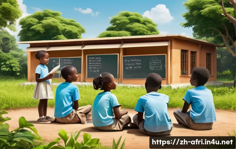 중앙아프리카 공화국에서 발생한 주요 사건 - A vibrant, warm illustration depicting a group of Central African children, aged approximately 7-12,...