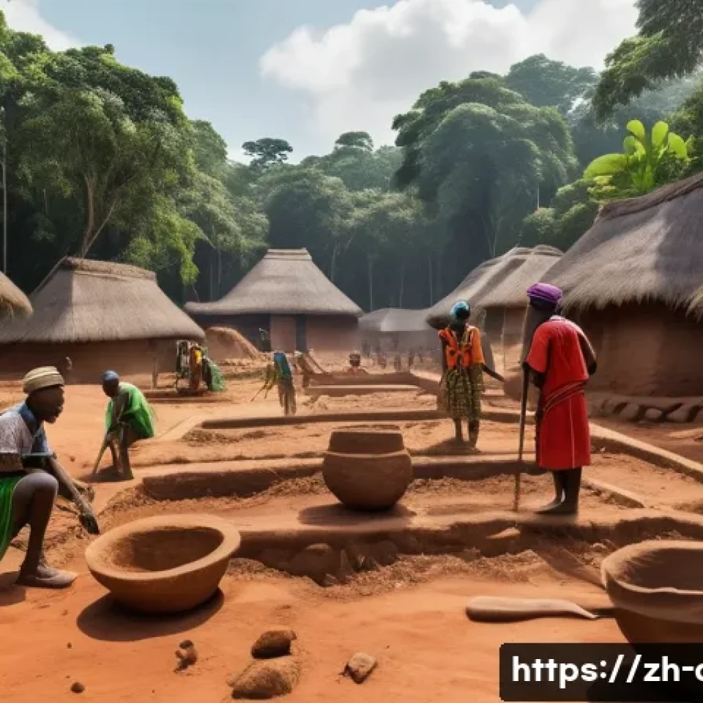중앙아프리카 공화국의 고고학적 발견 - A detailed archaeological excavation scene in the dense tropical forests of Central African Republic...