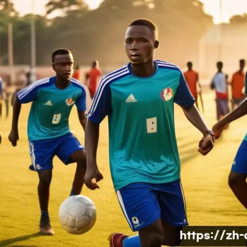 중앙아프리카 공화국 스포츠 스타 - A dynamic scene of young Central African Republic football players training on a well-maintained out...